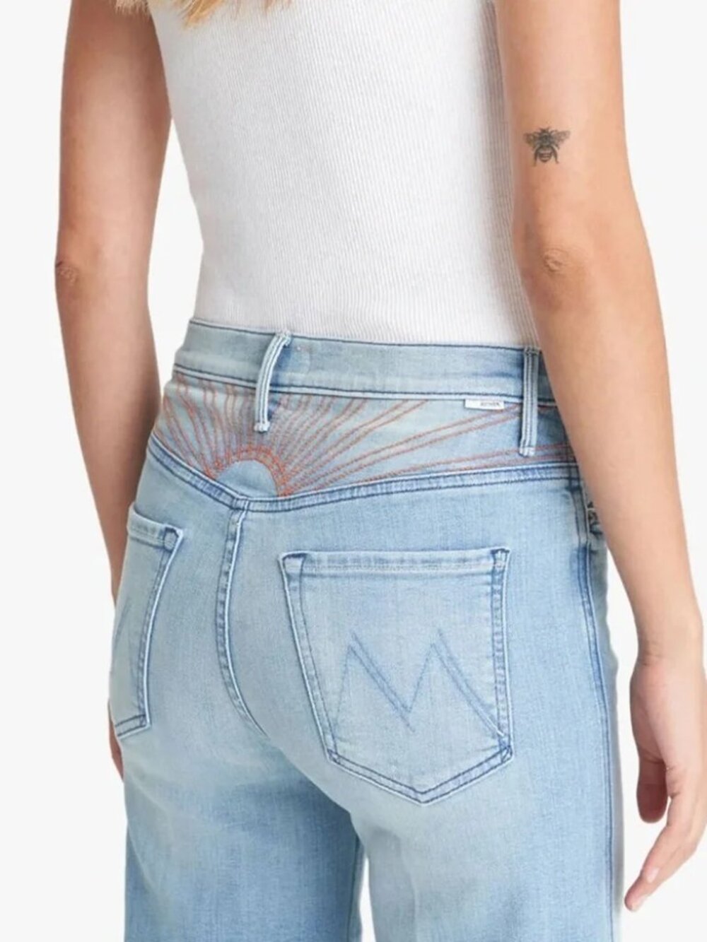 RARE Mother Denim $268 Size 25 Sunburst Roller Ankle Fray Light Wash Wide Leg